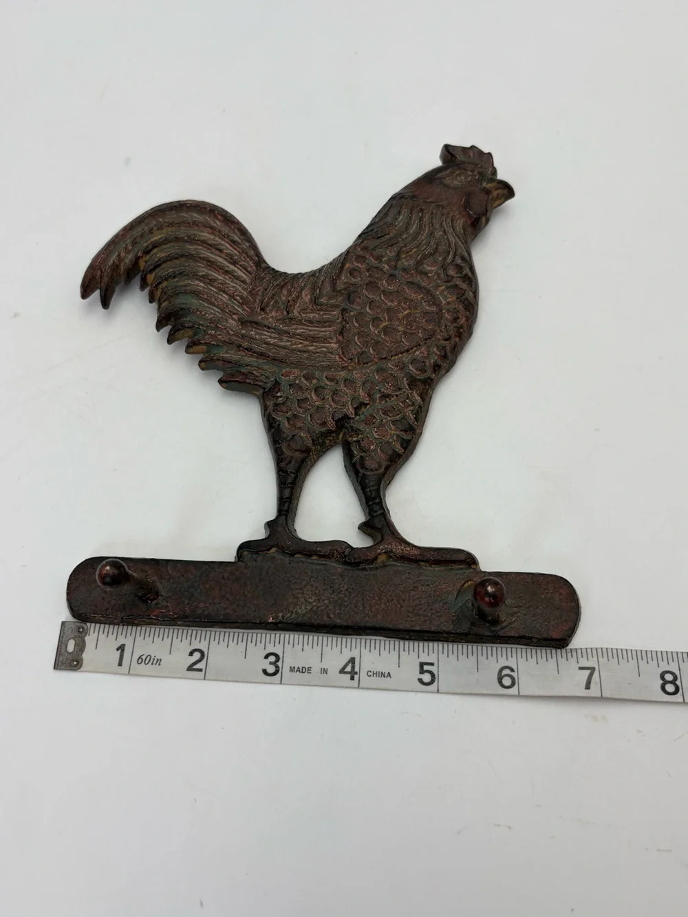 Rustic Iron Rooster Wall Hook - Brown Metal Home Decor